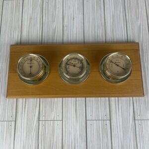 Vintage Nautical Weather Station Barometer Temperature Humidity on Wood Frame